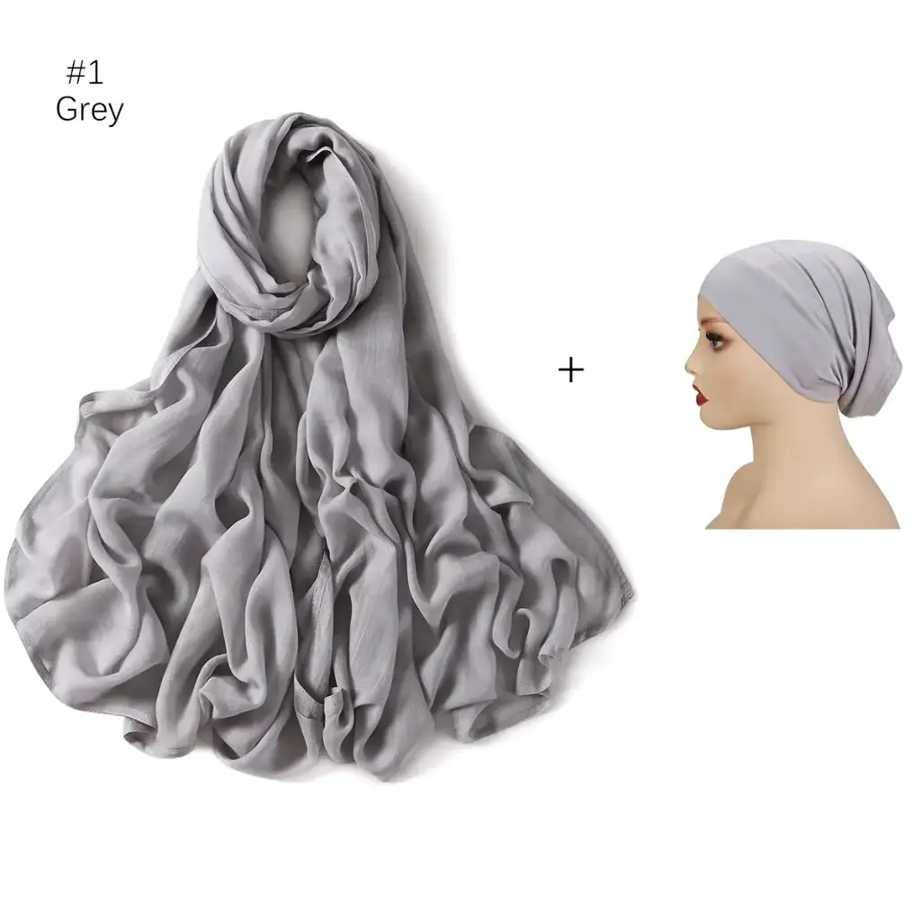 2-Piece Set High-Quality 100% Cotton Hijab Shawl With Headband