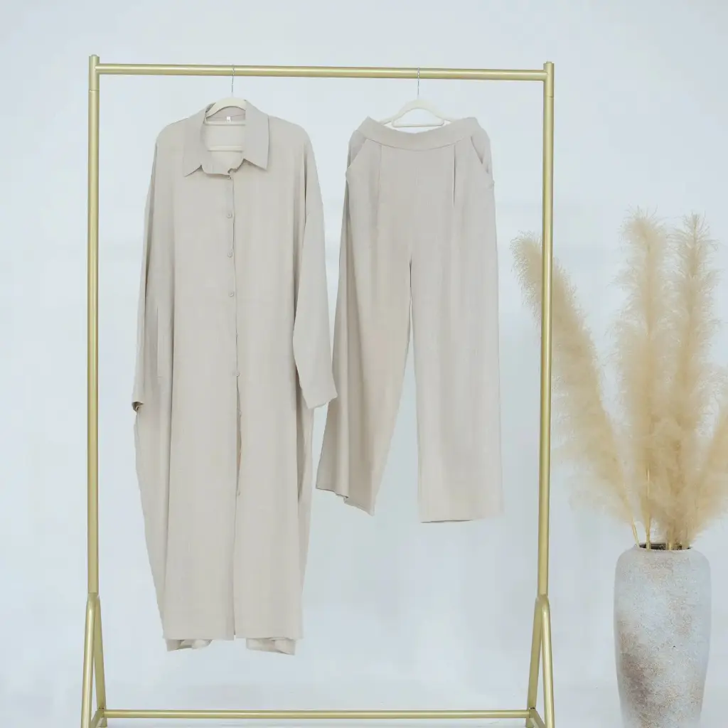 عباية ماكسي انيقة قطعتين من الكتان