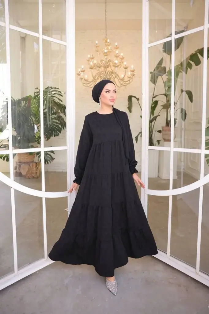 Soft black patterned dress, 100% cotton