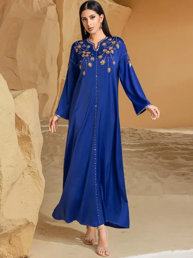 Colorful Blue Diamond Dress Long Dress suitable for veiled women