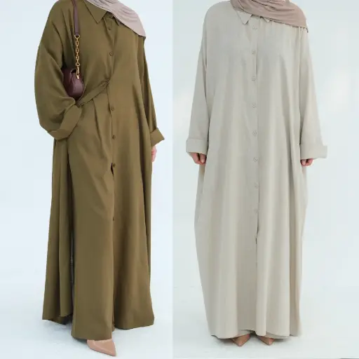 Linen 2-Piece Maxi Elegant Abaya